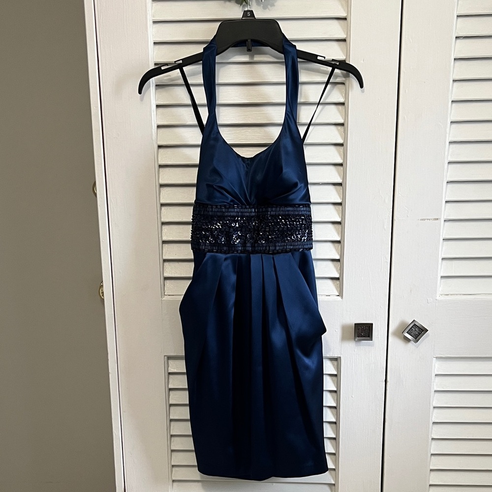 Women's Navy Halter Satin Dress with Sequin Waistband from Windsor